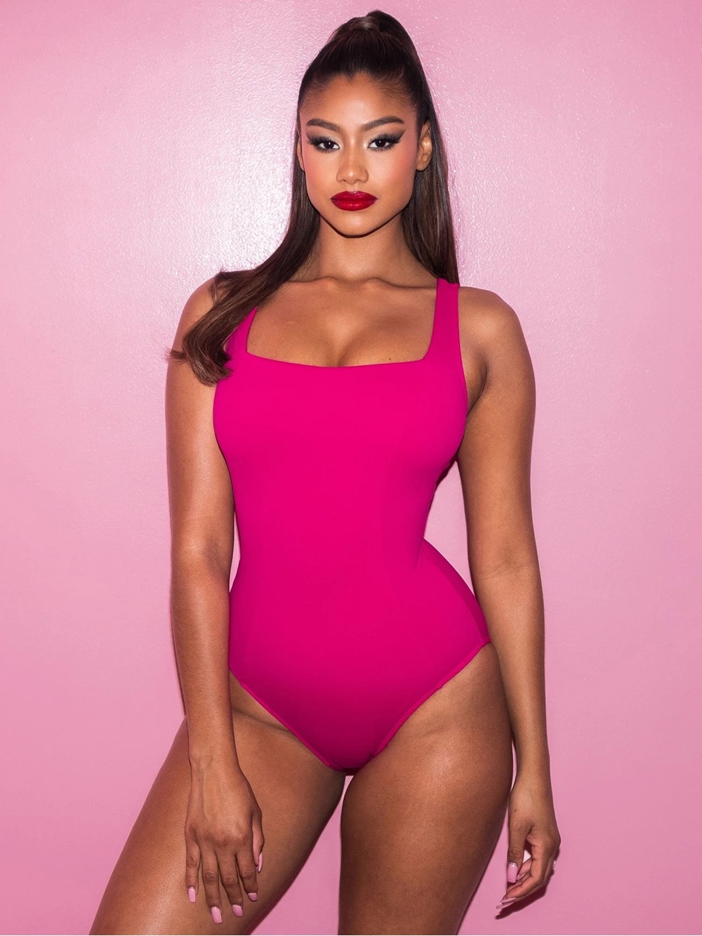 TA3 Sculpting Squarey Swimsuit in Fuchsia | Size L RL (Regular/Long Torso)